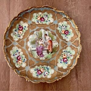 RARE Antique 19th C. Nippon Plate Book Piece Hand painted Garden Scene Large 12”